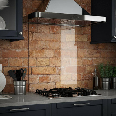 60 x 50cm Clear Glass Kitchen Splashback Splatter Screen Pre Drilled Holes Wall Hanging Fixings Included