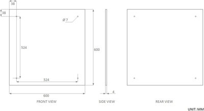 60 x 60cm Square Frameless Bathroom Mirror with Pre-drilled Holes and Wall Hanging Fittings
