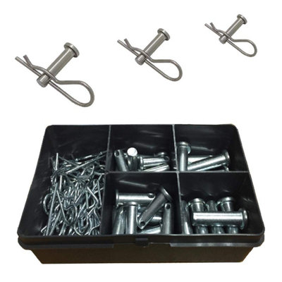 60 x Assorted Metric Clevis Pin Fasterners & Retaining R Clips, Plated