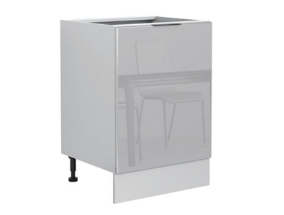 600 Kitchen Base Unit Light Grey Gloss 60cm Cupboard Soft Close