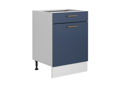 600 Kitchen Drawer Unit Cabinet 60cm Navy Dark Blue Base Copper Handle ...