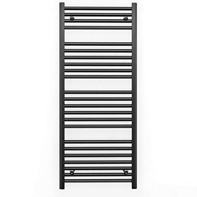 600 mm x 1200 mm Straight Flat Black Heated Bathroom Designer Towel Rail Radiator For Central Heating