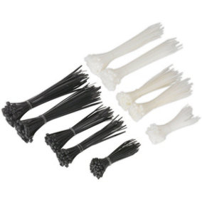 600 Piece Cable Tie Assortment - Black & White - Three Sizes - Electrical Ties