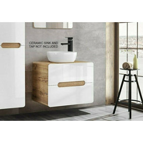 600 Vanity Unit for Countertop Sink Wall Bathroom Drawer Cabinet White Gloss Oak Arub