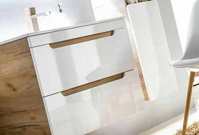 600 Vanity Unit Sink Wall Cabinet with Basin & Compact Drawers White Gloss Oak Arub