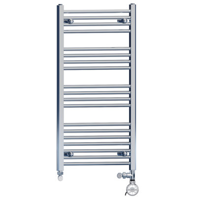 600 x 1000 mm Chrome Dual Fuel Electric Radiator Bathroom Towel Rail Radiator With MOA Thermostatic Electric Element