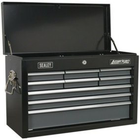 600 x 260 x 380mm BLACK 9 Drawer Topchest Tool Chest Storage Unit - High Gloss
