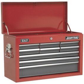 600 x 260 x 380mm RED 9 Drawer Topchest Tool Chest Storage Unit - High Gloss