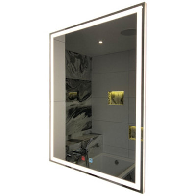 600 x 800mm IP44 LED Bathroom Mirror & Demister Tunable White Illuminated Border