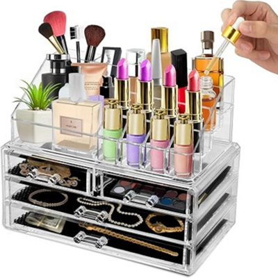 H4H 1X Clear Acrylic Makeup Organiser With 4 Drawers For Cosmetics Skincare Jewellery And Accessories from B&Q