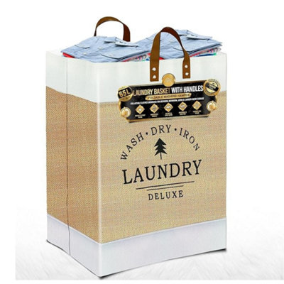 B&Q -  5X 65L Laundry Basket With Handles Large Foldable Washing Hamper Collapsible Clothes Storage For Bedroom Bathroom