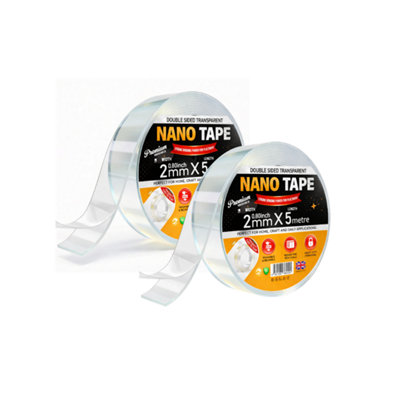 H4H 2 Pack Double Sided Nano Tape Heavy Duty 5M X 3Cm X 2mm Strong Clear Adhesive Mounting Tape Reusable Residue Free from B&Q
