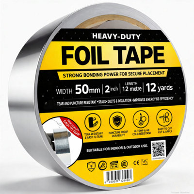 H4H Aluminium Foil Tape 50mm X 12M Pack Of 2 Heat Resistant Tape For Insulation Duct Sealing Hvac Strong Adhesive from B&Q