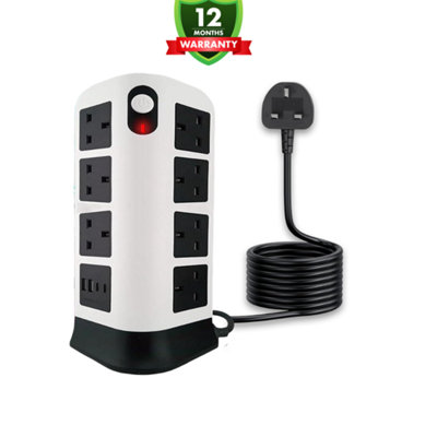 H4H 16 Gang Power Tower With Usb C And Usb A Surge Protected 3250W Vertical Power Strip 1.8M Cable For Office Home And Desk Use