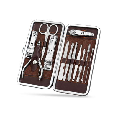 iKaku 12 Piece Manicure And Pedicure Grooming Kit Stainless Steel Nail Clipper Set With Scissors Tweezers Ear Pick For Finger Toe Nail