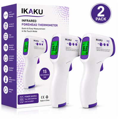 iKaku 2 Pack Non Contact Infrared Forehead Thermometers For Adults Kids And Babies Digital Temperature Gun With Fever Alarm Instant Read