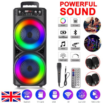 6000W Portable Bluetooth Speaker Sub Woofer Heavy Bass Sound System Party Mic UK