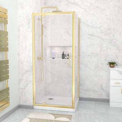 B&Q -  900 X 800mm Pivot Door Shower Enclosure & Side Panel Brushed Brass