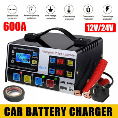 600A HEAVY DUTY 12V/24V AUTOMATIC CAR BATTERY CHARGER SMART PULSE REPAIR TRICKLE