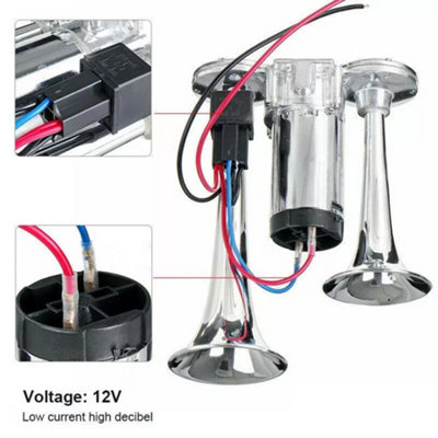 12V 150DB Super Loud Dual Trumpet Train Air Horn Kit - For Car, Truck, Boat (Universal)