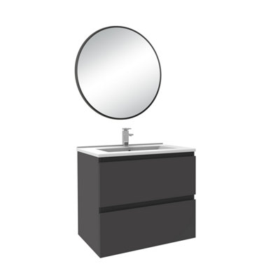 600mm Bathroom Set Grey Vanity Unit with Basin 2 Drawers