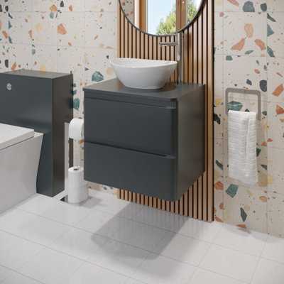 600mm Bathroom Countertop Vanity Unit Oval Basin Soft Close Wall Hung ...