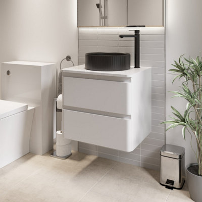 600mm Bathroom Countertop Vanity Unit Round Fluted Basin Wall Hung ...