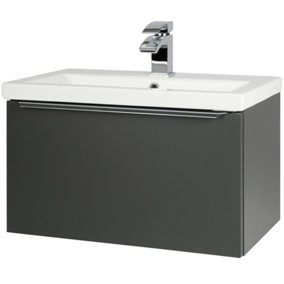 600mm Bathroom Matt Dark Grey Wall Mounted Vanity Unit and Basin (Central) - Brassware Not Included