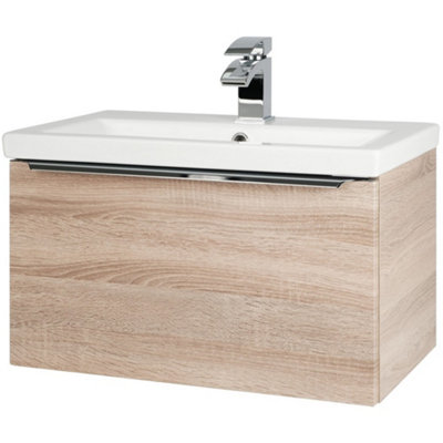 600mm Bathroom Sonoma Oak Wall Mounted Vanity Unit and Basin (Central) - Brassware not included