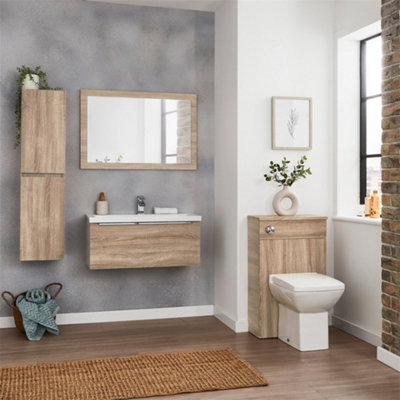 600mm Bathroom Sonoma Oak Wall Mounted Vanity Unit and Basin (Central) - Brassware not included