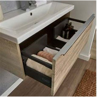 600mm Bathroom Sonoma Oak Wall Mounted Vanity Unit and Basin (Central) - Brassware not included