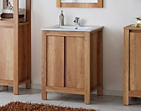 600mm Bathroom Vanity Unit Freestanding 60cm Sink Cabinet + Basin Oak Effect Storage Classic