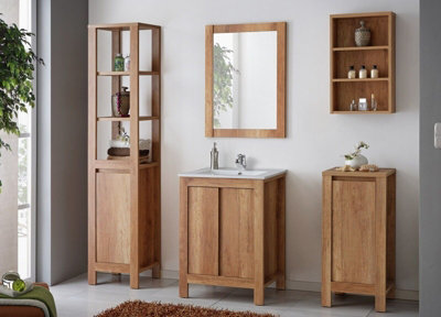 600mm Bathroom Vanity Unit Freestanding 60cm Sink Cabinet + Basin Oak Effect Storage Classic