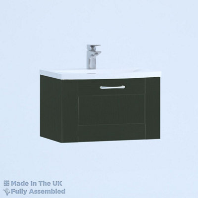 600mm Curve 1 Drawer Wall Hung Bathroom Vanity Basin Unit (Fully Assembled) - Cambridge Solid Wood Fir Green