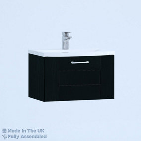 600mm Curve 1 Drawer Wall Hung Bathroom Vanity Basin Unit (Fully Assembled) - Cartmel Woodgrain Anthracite