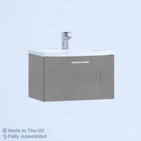 600mm Curve 1 Drawer Wall Hung Bathroom Vanity Basin Unit (Fully Assembled) - Cartmel Woodgrain Dust Grey