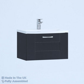 600mm Curve 1 Drawer Wall Hung Bathroom Vanity Basin Unit (Fully Assembled) - Cartmel Woodgrain Indigo