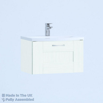 600mm Curve 1 Drawer Wall Hung Bathroom Vanity Basin Unit (Fully Assembled) - Cartmel Woodgrain Ivory