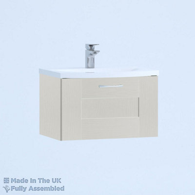 600mm Curve 1 Drawer Wall Hung Bathroom Vanity Basin Unit (Fully Assembled) - Cartmel Woodgrain Light Grey Price Comparisons | Compare The Build