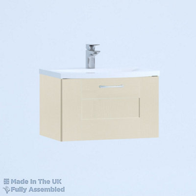 600mm Curve 1 Drawer Wall Hung Bathroom Vanity Basin Unit (Fully Assembled) - Cartmel Woodgrain Mussel