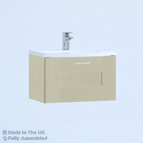 600mm Curve 1 Drawer Wall Hung Bathroom Vanity Basin Unit (Fully Assembled) - Cartmel Woodgrain Sage Green