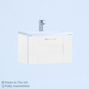 600mm Curve 1 Drawer Wall Hung Bathroom Vanity Basin Unit (Fully Assembled) - Cartmel Woodgrain White
