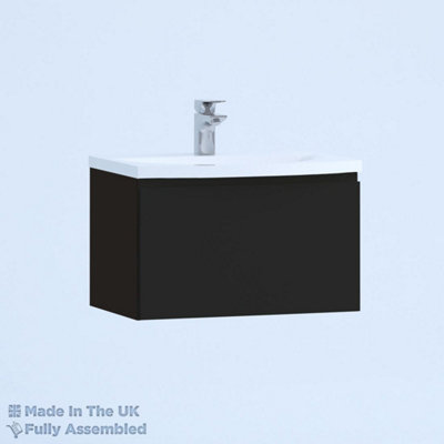 600mm Curve 1 Drawer Wall Hung Bathroom Vanity Basin Unit (Fully Assembled) - Lucente Gloss Anthracite