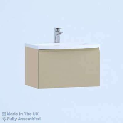 600mm Curve 1 Drawer Wall Hung Bathroom Vanity Basin Unit (Fully Assembled) - Lucente Gloss Cashmere Price Comparisons | Compare The Build