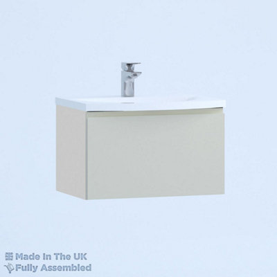 600mm Curve 1 Drawer Wall Hung Bathroom Vanity Basin Unit (Fully Assembled) - Lucente Gloss Light Grey