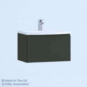 600mm Curve 1 Drawer Wall Hung Bathroom Vanity Basin Unit (Fully Assembled) - Lucente Matt Fir Green