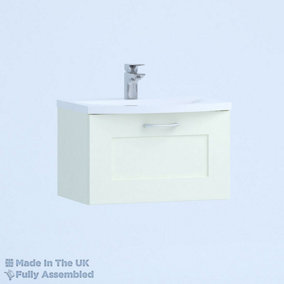 600mm Curve 1 Drawer Wall Hung Bathroom Vanity Basin Unit (Fully Assembled) - Oxford Matt Ivory