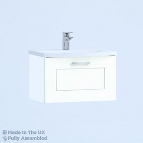 600mm Curve 1 Drawer Wall Hung Bathroom Vanity Basin Unit (Fully Assembled) - Oxford Matt White