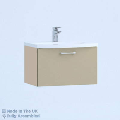 600mm Curve 1 Drawer Wall Hung Bathroom Vanity Basin Unit (Fully Assembled) - Vivo Matt Cashmere