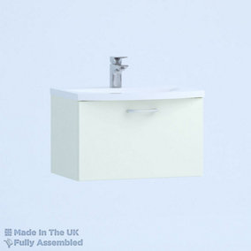 600mm Curve 1 Drawer Wall Hung Bathroom Vanity Basin Unit (Fully Assembled) - Vivo Matt Ivory